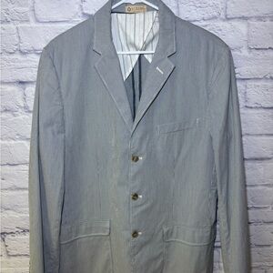 J Crew Blue Clayton Sport Coat 3 Button Preppy Cotton Striped Blazer Mens L NWT